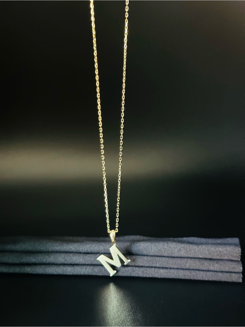 14k Gold M Letter Initial Necklace Pendant With 1mm Forze Chain Real Gold Item